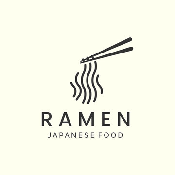 ramen japanese minimalist line art logo icon template vector illustration design