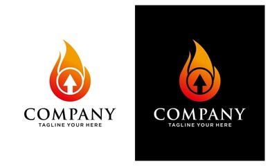 Fire arrow vector logo design. flame symbol with arrow icon for power booster illustration concept design on a black and white background.