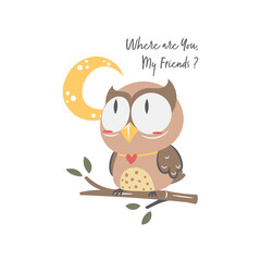 Cute Owl Illustration clipart in cartoon style