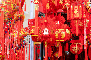 Red lanterns in different shapes