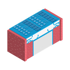 red isometric building
