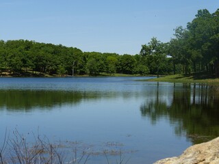Beautiful, tranquil shot of a lake with trees reflected in the waters