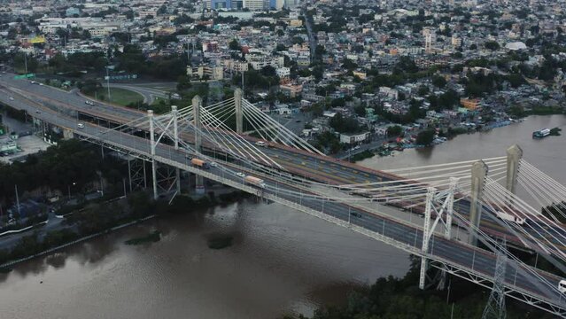 AERIAL - Juan Pablo Duarte Bridge, Santo Domingo, Dominican Republic, forward