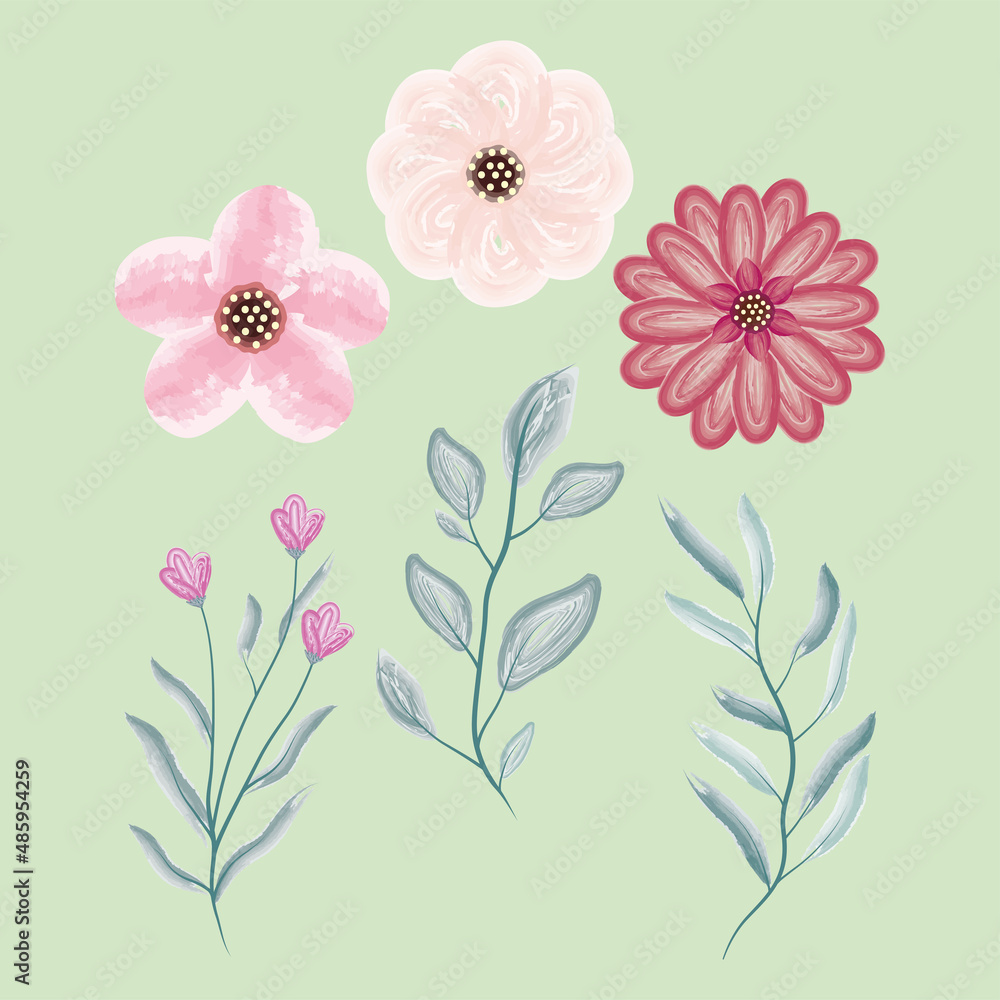 Sticker six watercolour flowers icons