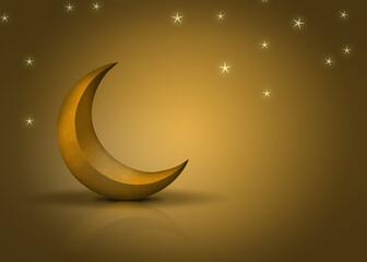Fototapeta na wymiar Islamic ramadan scene with 3d crescent moon copy space