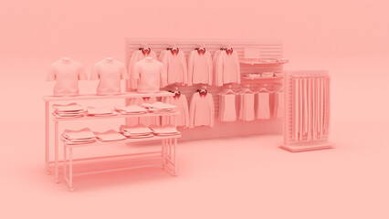 Clothing store showcase concept 3d illustration in pink color