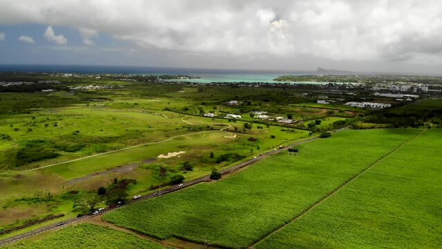 Aerial view on the sugar plantations in Mauritius 