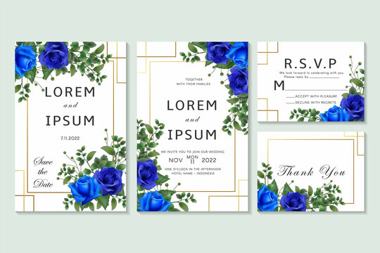 Wedding invitation with blue flower and leaf