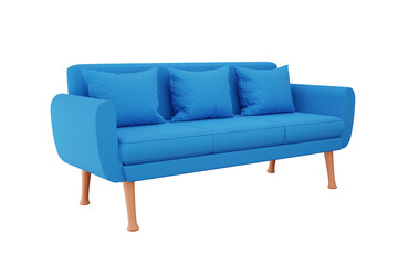 blue sofa Modern style sofa in the living room rendering 3d illustration with clipping path