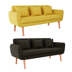 yellow and black sofa Modern style sofa in the living room rendering 3d illustration with clipping path