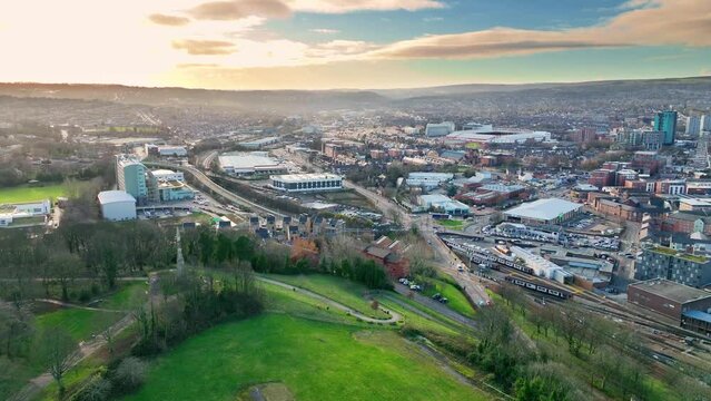 Cholera Monument Grounds at Sheffield city centre England aerial