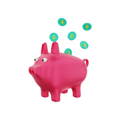 3d rendering finance, piggy bank with dollar coins scattered