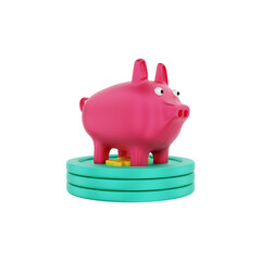 3d rendering finance, piggy bank with dollar coins