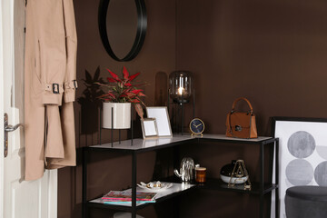 Hallway interior with console table and stylish decor