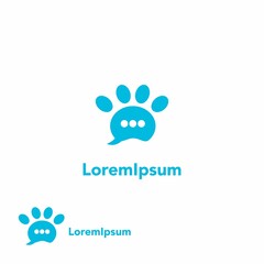 pet consult logo design on isolated background, paw icon with bubble speech concept, pet care logo template
