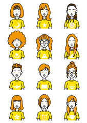 いろいろな髪型の女性の顔