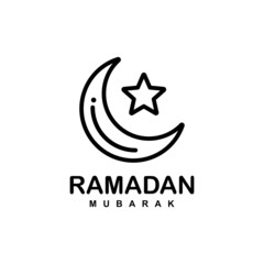 Islamic crescent star outline logo vector. Crescent moon logo. Islamic logo. Ramadan logo