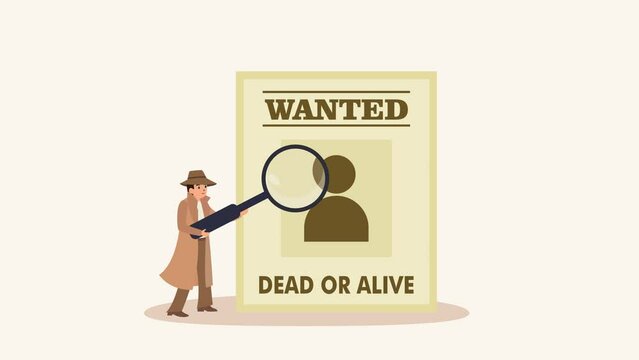 Male detective look at wanted people on poster