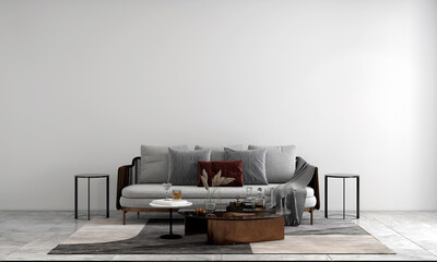 The white living room interior design and white pattern wall background
