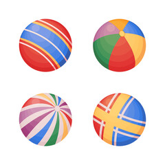Rubber balls. A set of rubber balls of various colors. Children s balls for outdoor games. Collection of children s balls, vector illustration