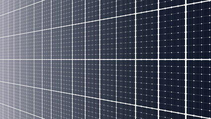 Solar cell panel wall perspective background. Blue clean energy. Technology vector.
