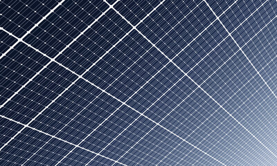 Solar cell panel wall perspective background. Blue clean energy. Technology vector.
