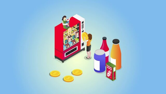 Two young women buying drinks on vending machine