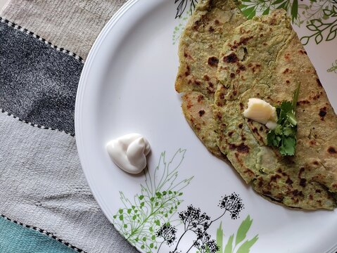 Aloo Matar Paratha or  Indian Potato stuffed Flatbread.