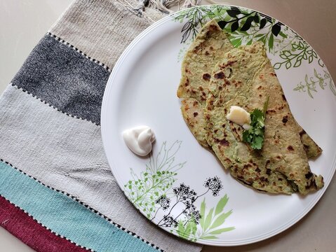 Aloo Matar Paratha or  Indian Potato stuffed Flatbread.