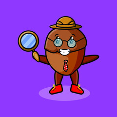 Cute cartoon character Acorn detective is searching with magnifying glass and cute style design for t-shirt, sticker, logo element