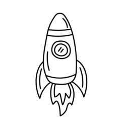 Vector illustration of a space rocket in doodle style isolated on a white background.