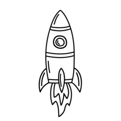 Vector illustration of a space rocket in doodle style isolated on white background.