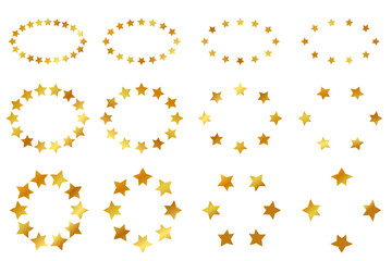 Set 12 Vector Golden Oval Frame from star Shape, Isolated on White 
