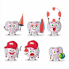 Happy Face white love candy cartoon character playing on a beach