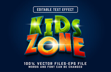 kids zone 3d text effect. editable text effect with cartoon style premium vectors