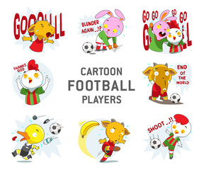 Fototapeta na wymiar The funny Cartoon Football Players character vector is set to be isolated on a white background. Great for emojis sticker