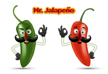 Stock Vector of jalapeno mascot with 3d rendering vector illustration style.