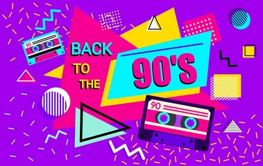 90s retro posters. Back in the 90s, 90s style background banner illustration. Vector - obrazy, fototapety, plakaty