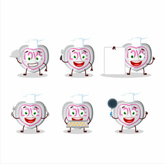 Cartoon character of white love candy with various chef emoticons