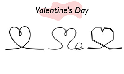 A set of hearts in a linear design. A symbol of love and a Valentine Day holiday. Vector illustration.