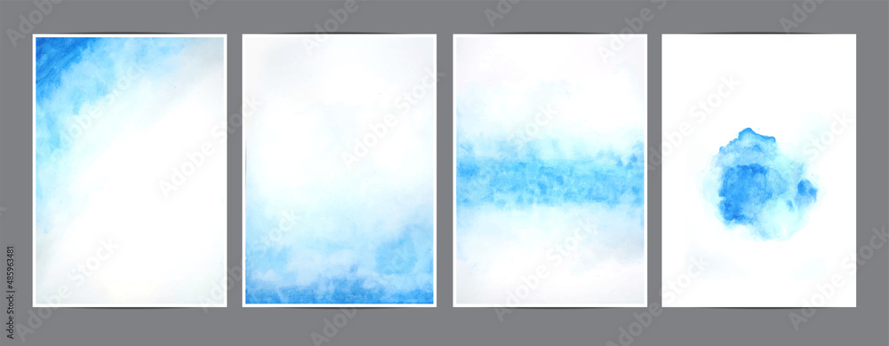 Poster vector blue watercolor splashing on the paper in a4 size invitation card background template collect