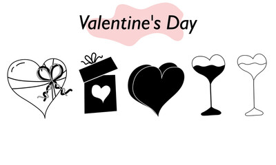 A set of hearts in a linear design. A symbol of love and a Valentine Day holiday. Vector illustration.