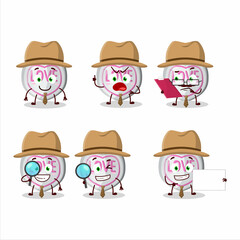 Detective white love candy cute cartoon character holding magnifying glass