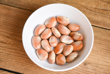 jackfruit seed on white bowl on a wooden background from ripe jackfruit fruit