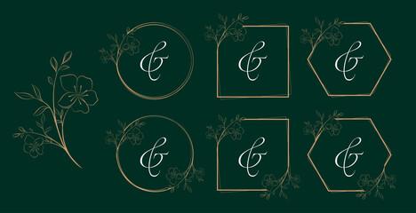 Wedding logo, couple invitation frame, floral monogram
