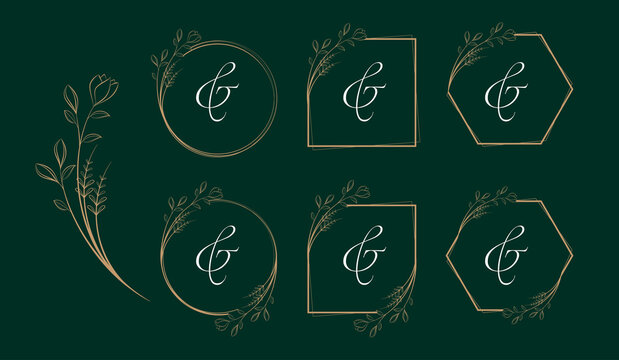 Wedding logo, couple invitation frame, floral monogram