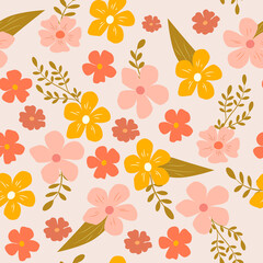 vector seamless pattern with cute flowers in gentle colors. floral pattern in a flat style for printing on fabric, clothes, wrapping paper