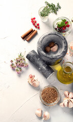 Herbs on light light background.