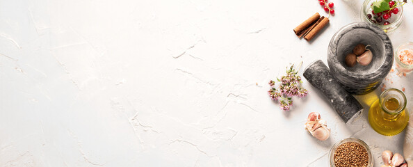 Herbs on light light background.