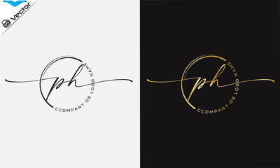 P h Initial handwriting signature logo, initial signature, elegant logo design
vector template.
